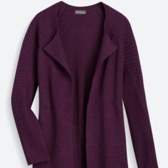NWT Stitch Fix Market & Spruce Maroon Textured Sleeve Cardigan Pockets Soft Sz L - Picture 1 of 5